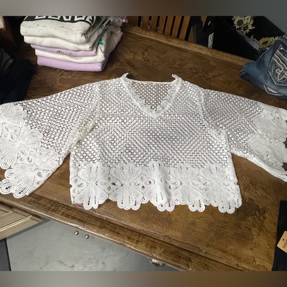 Miss Me Tops - Miss Me Ivory Crochet Lace Blouse